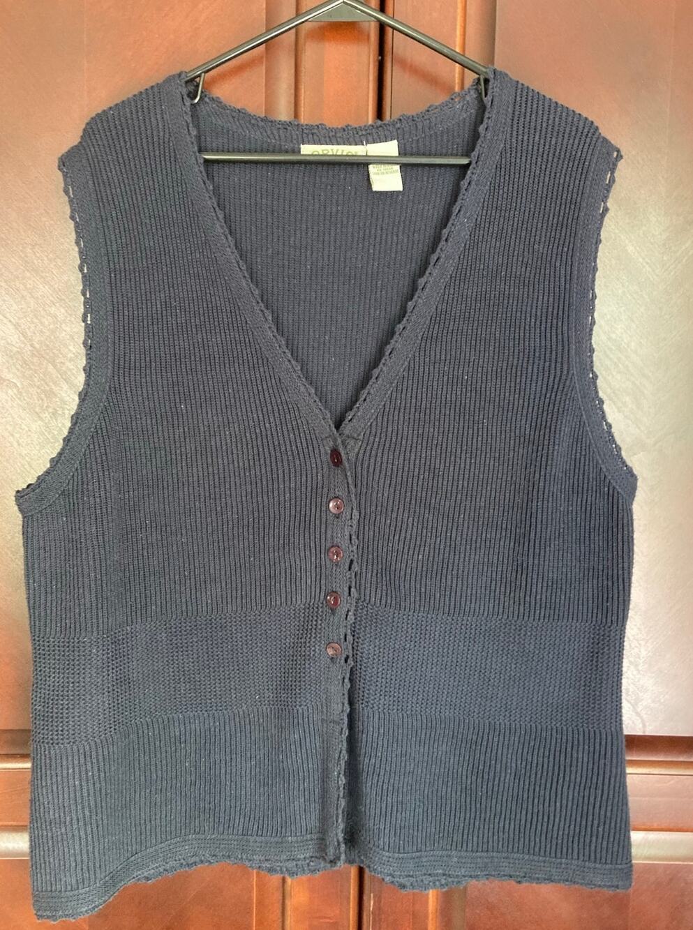 Orvis -Cottagecore Y2K Indie Grandpacore Navy Rib Knit Scalloped Sweater Vest -L